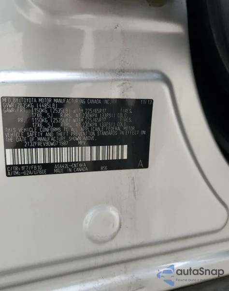 2013 Toyota Rav4 Le z USA, uszkodzony, nr VIN 2T3ZFREV9DW071987